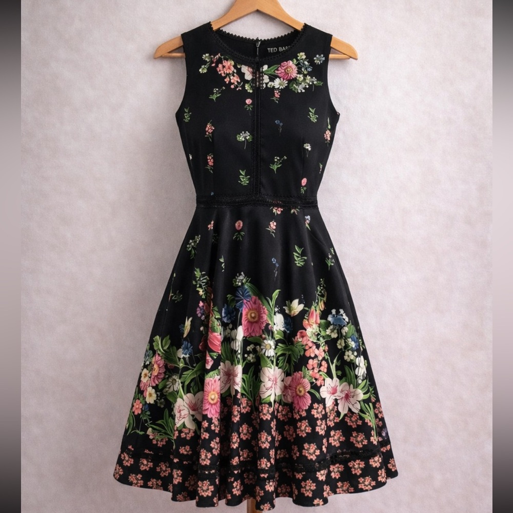 Ted Baker Floral Black Skater Dress
